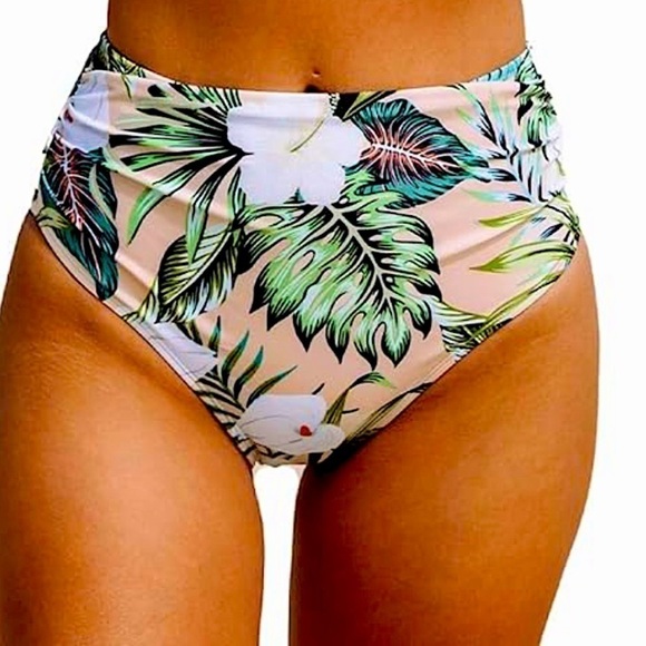 Cupshe Floral Print Med High Waisted Bikini Bottom Full Coverage NWOT - Picture 6 of 9